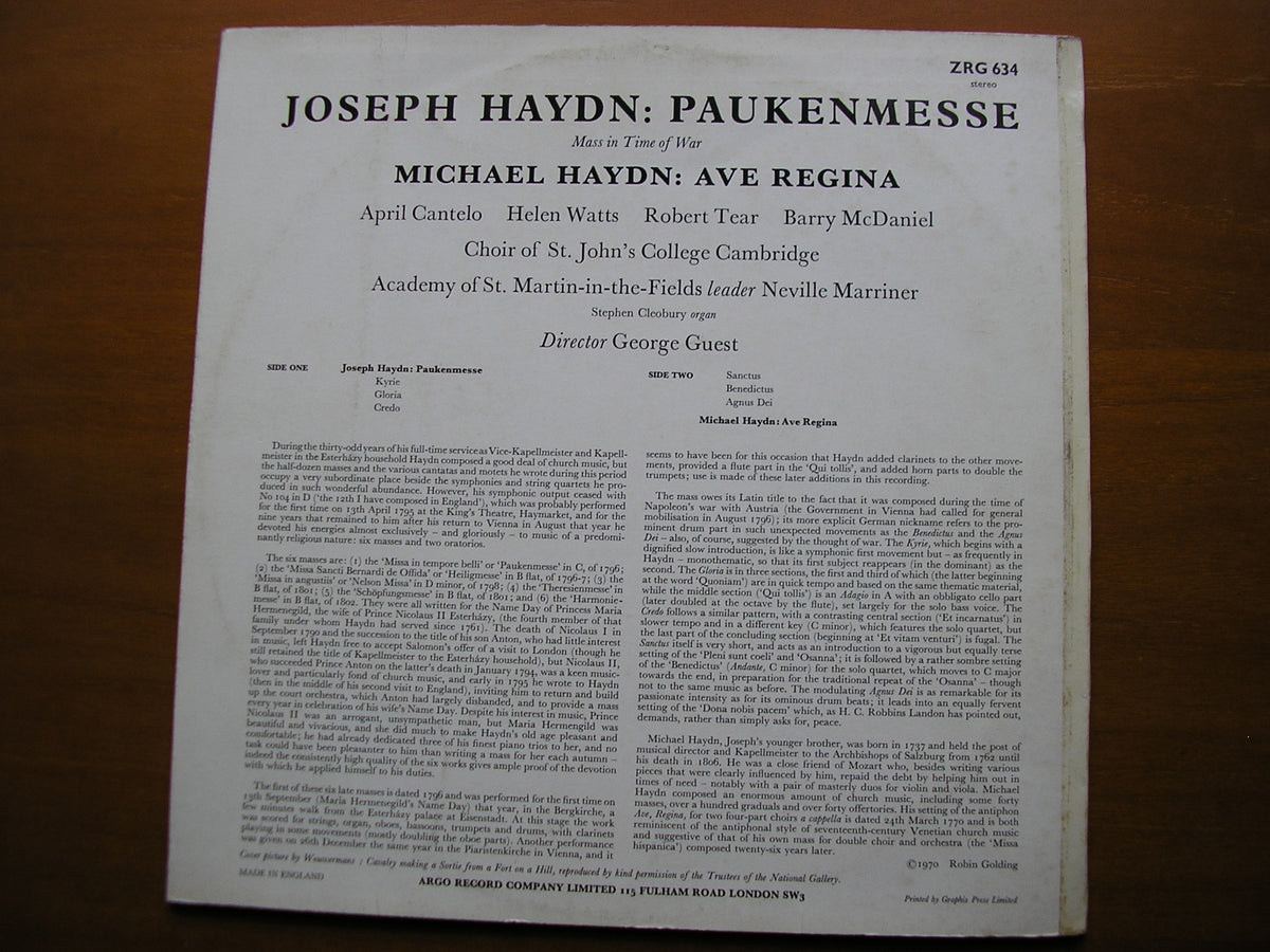 HAYDN: MASS IN TIME OF WAR / MICHAEL HAYDN: AVE REGINA SOLOISTS / CHOIR / ASMIF / GUEST ZRG 634