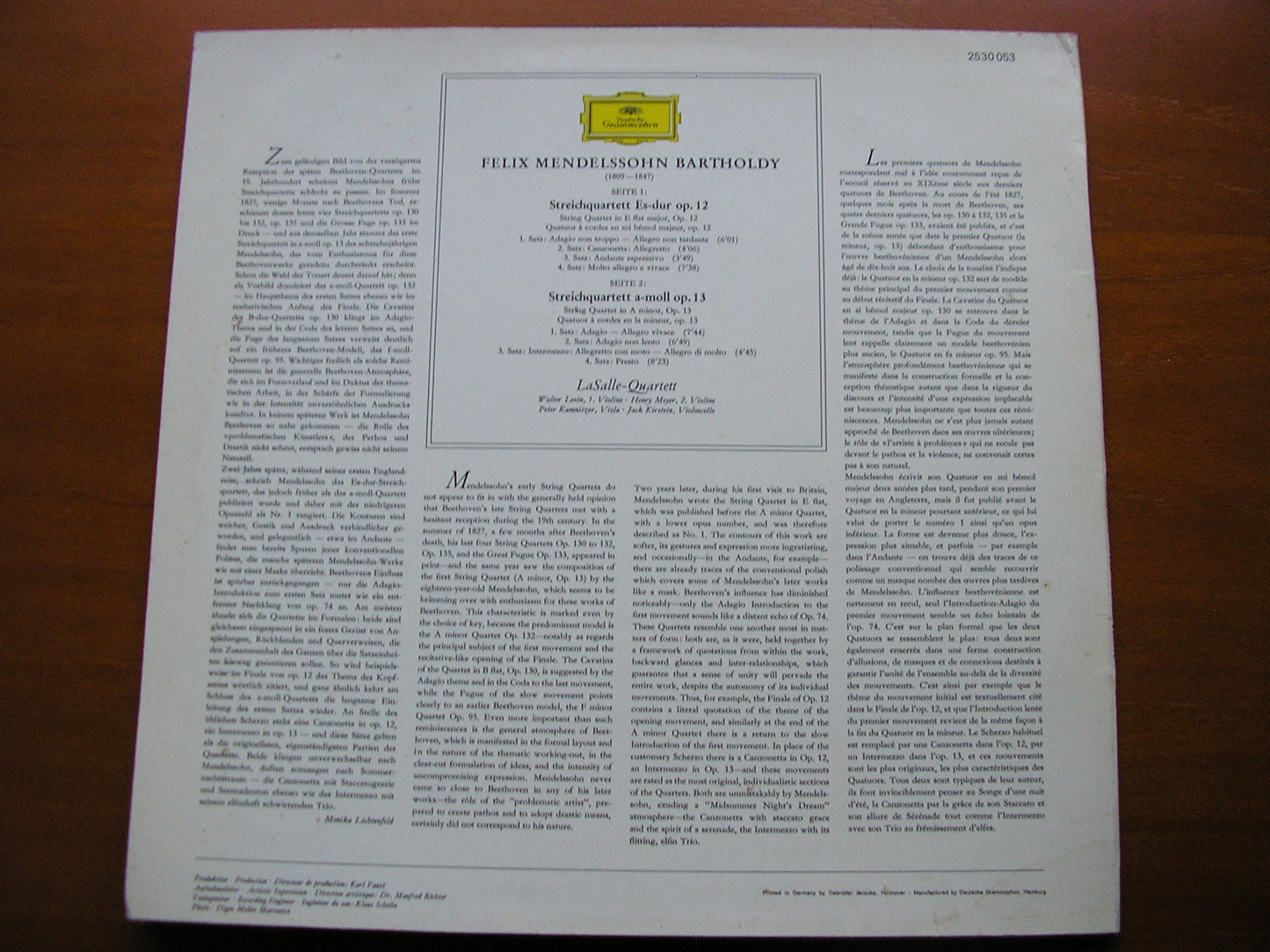 MENDELSSOHN: STRING QUARTETS Op. 12 & 13 LA SALLE QUARTET 2530 053