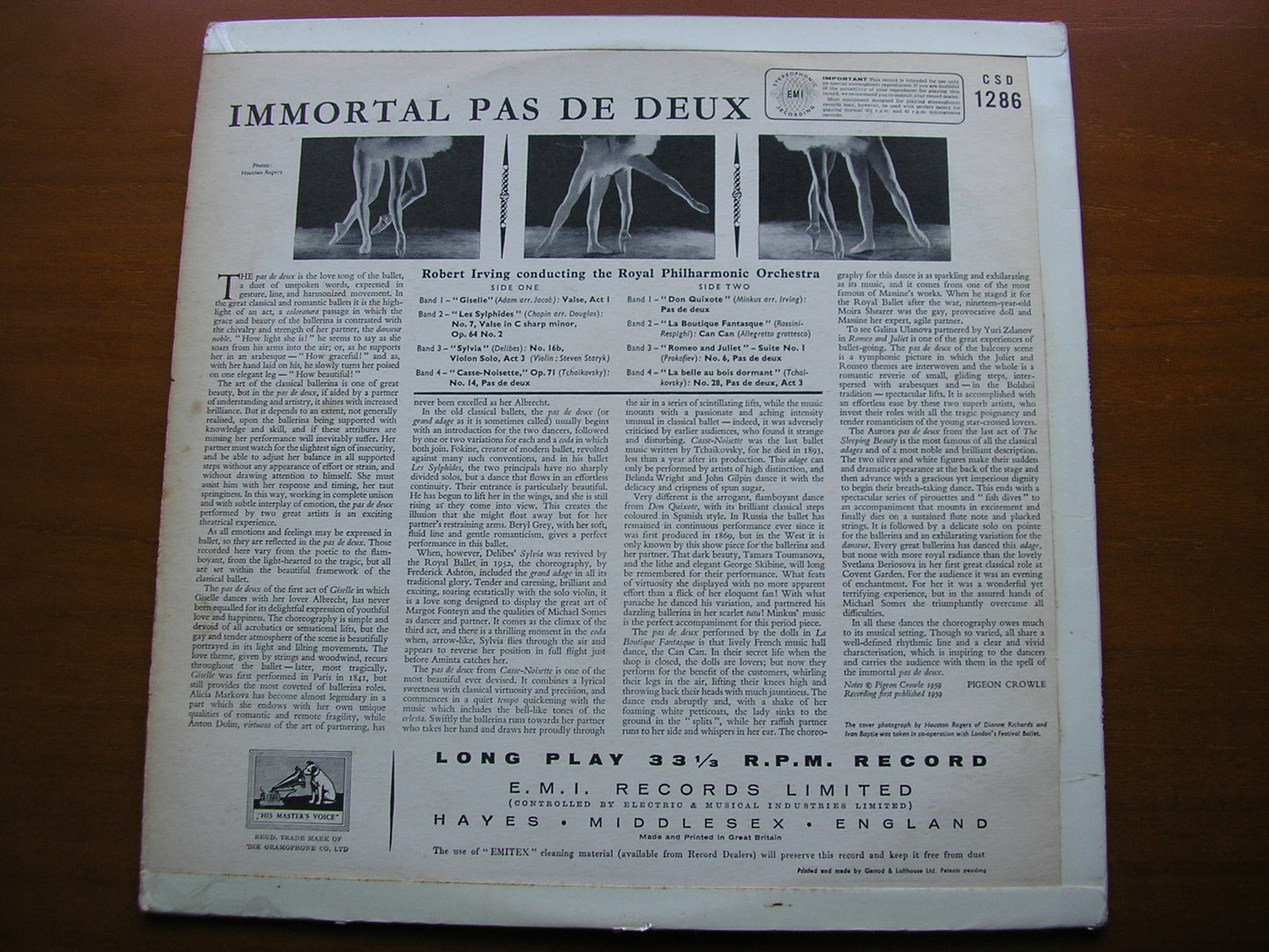 IMMORTAL PAS DE DEUX: ADAM / CHOPIN / DELIBES / TCHAIKOVSKY / MINKUS / PROKOFIEV     ROYAL PHILHARMONIC / IRVING      CSD 1286