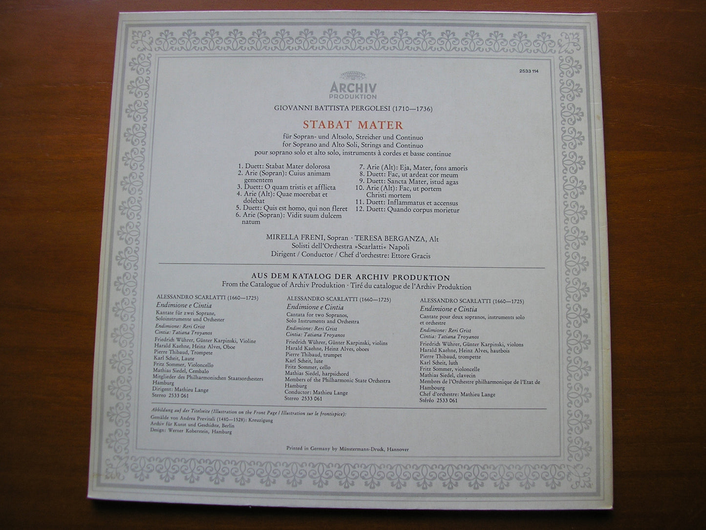 PERGOLESI: STABAT MATER     FRENI / BERGANZA / SCARLATTI ORCHESTRA OF NAPLES / GRACIS      2533 114