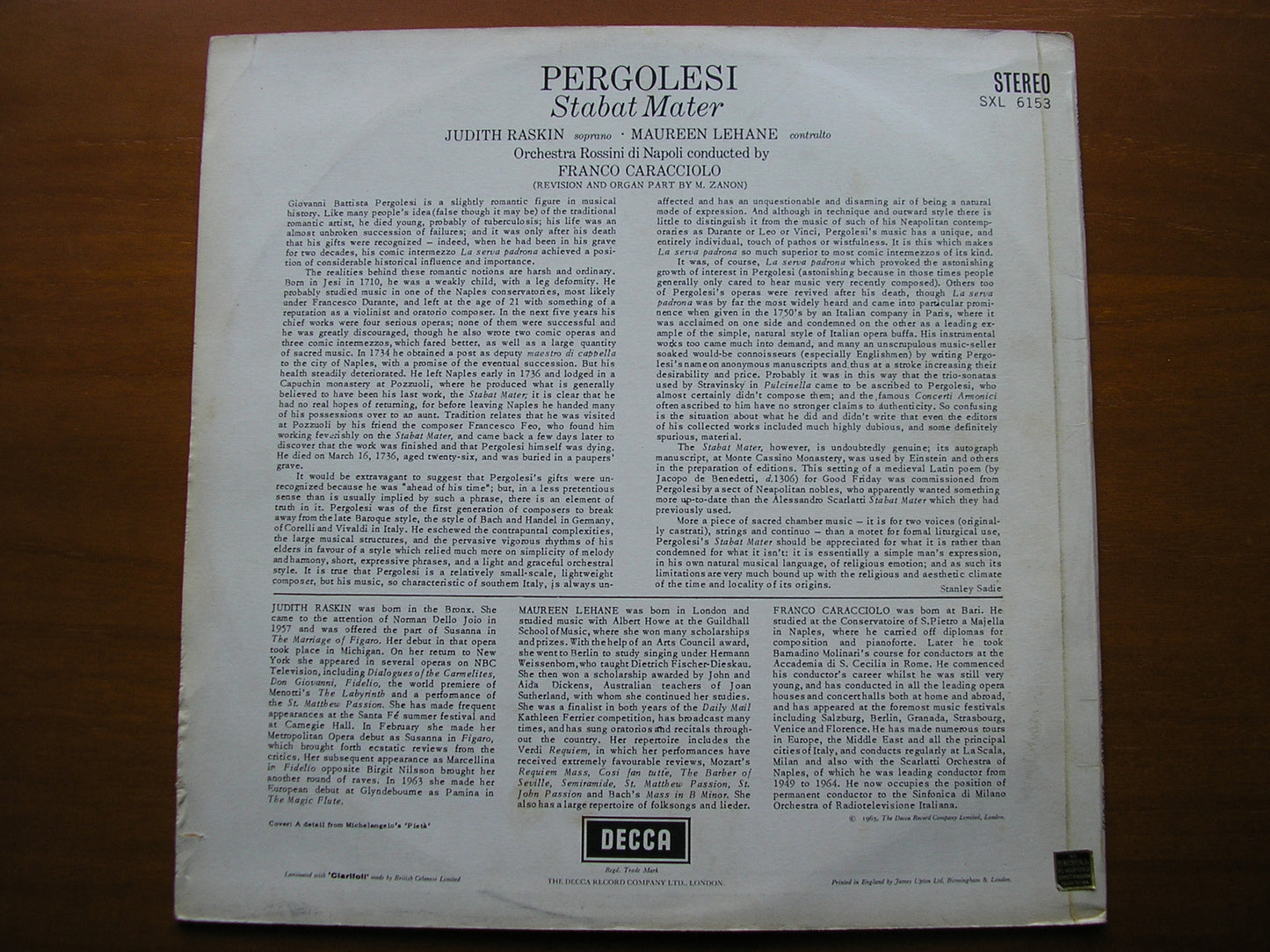 PERGOLESI: STABAT MATER      RASKIN / LEHANE / ROSSINI ORCHESTRA OF NAPLES / CARACCIOLO      SXL 6135