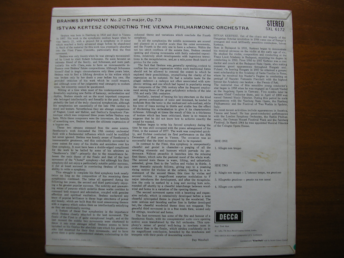 SXL 6172 BRAHMS: SYMPHONY No. 2 KERTESZ / VIENNA PHILHARMONIC ED2