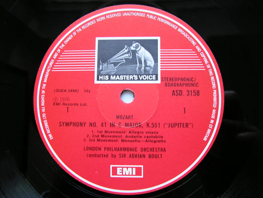 MOZART: SYMPHONIES Nos. 35 'Haffner' & 41 'Jupiter' BOULT / LONDON PHILHARMONIC ASD 3158