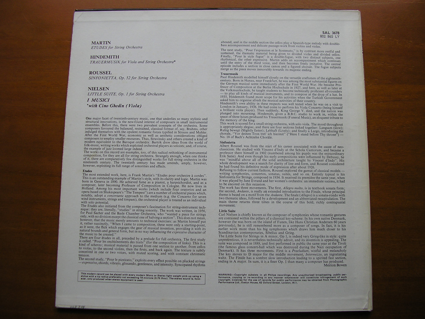 20th CENTURY MUSIC FOR STRINGS: MARTIN / ROUSSEL / NIELSEN / HINDEMITH        I MUSICI       SAL 3678