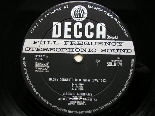 SXL 6174 BACH: CONCERTO in D / CHOPIN: PIANO CONCERTO No. 2 ASHKENAZY / LONDON SYMPHONY / ZINMAN ED2