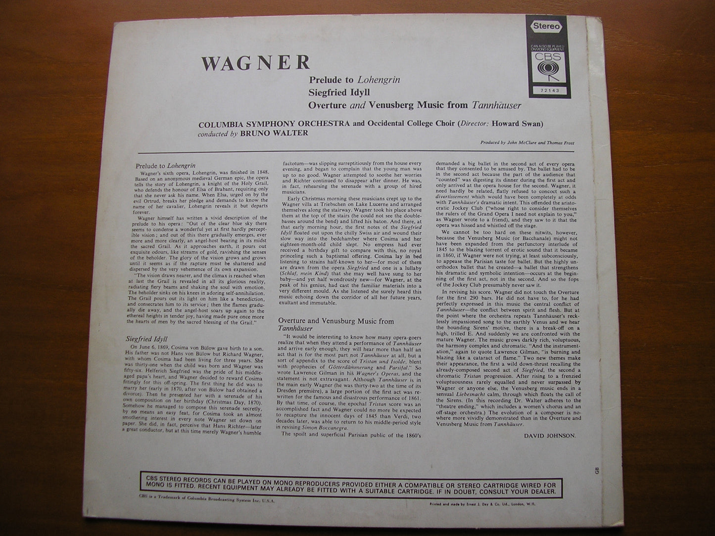 WAGNER: ORCHESTRAL MUSIC WALTER / COLUMBIA SYMPHONY 72143