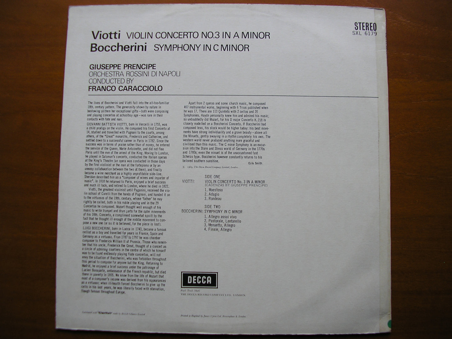 SXL 6179 VIOTTI: VIOLIN CONCERTO / BOCCHERINI: SYMPHONY in C PRENCIPE / ROSSINI ORCHESTRA OF NAPLES / CARACCIOLO ED2