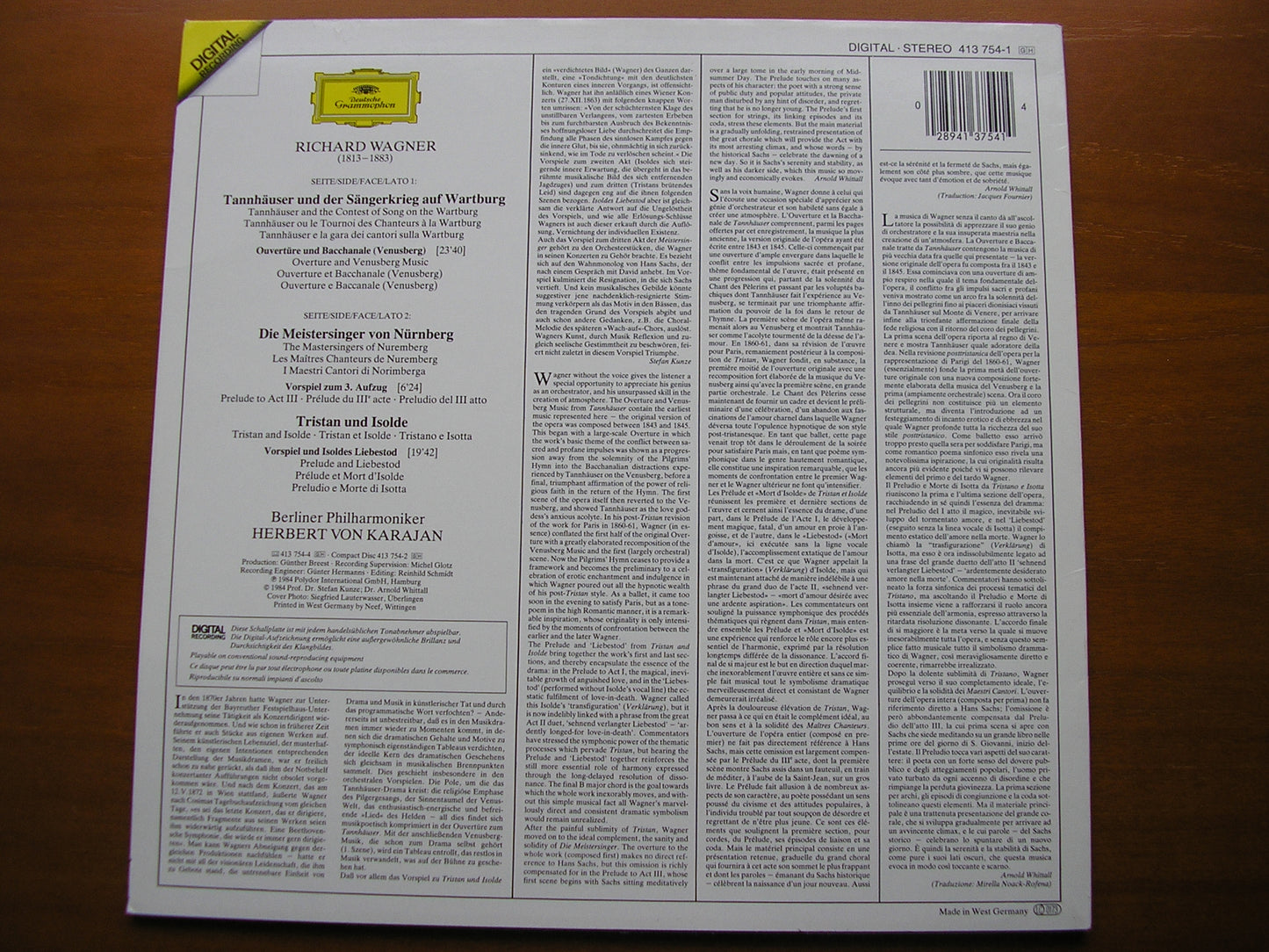 WAGNER: ORCHESTRAL MUSIC      KARAJAN / BERLIN PHILHARMONIC     413 754