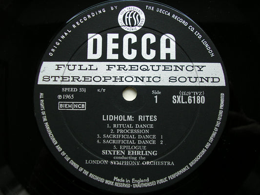 SXL 6180 LIDHOLM: RITES / ROSENBERG: OVERTURE Marionettes / BLOMDAHL: CHAMBER CONCERTO LEYGRAF / LONDON SYMPHONY / EHRLING ED1