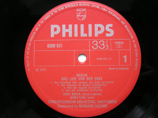 MAHLER: DAS LIED VON DER ERDE      BAKER / KING / CONCERTGEBOUW ORCHESTRA / HAITINK     6500 831