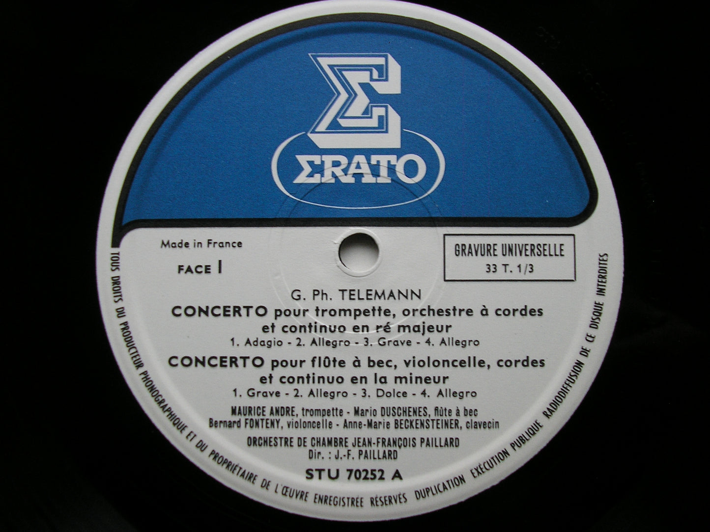 TELEMANN: FOUR CONCERTOS SOLOISTS / JEAN-FRANCOIS PAILLARD CHAMBER ORCHESTRA / PAILLARD STU 70959