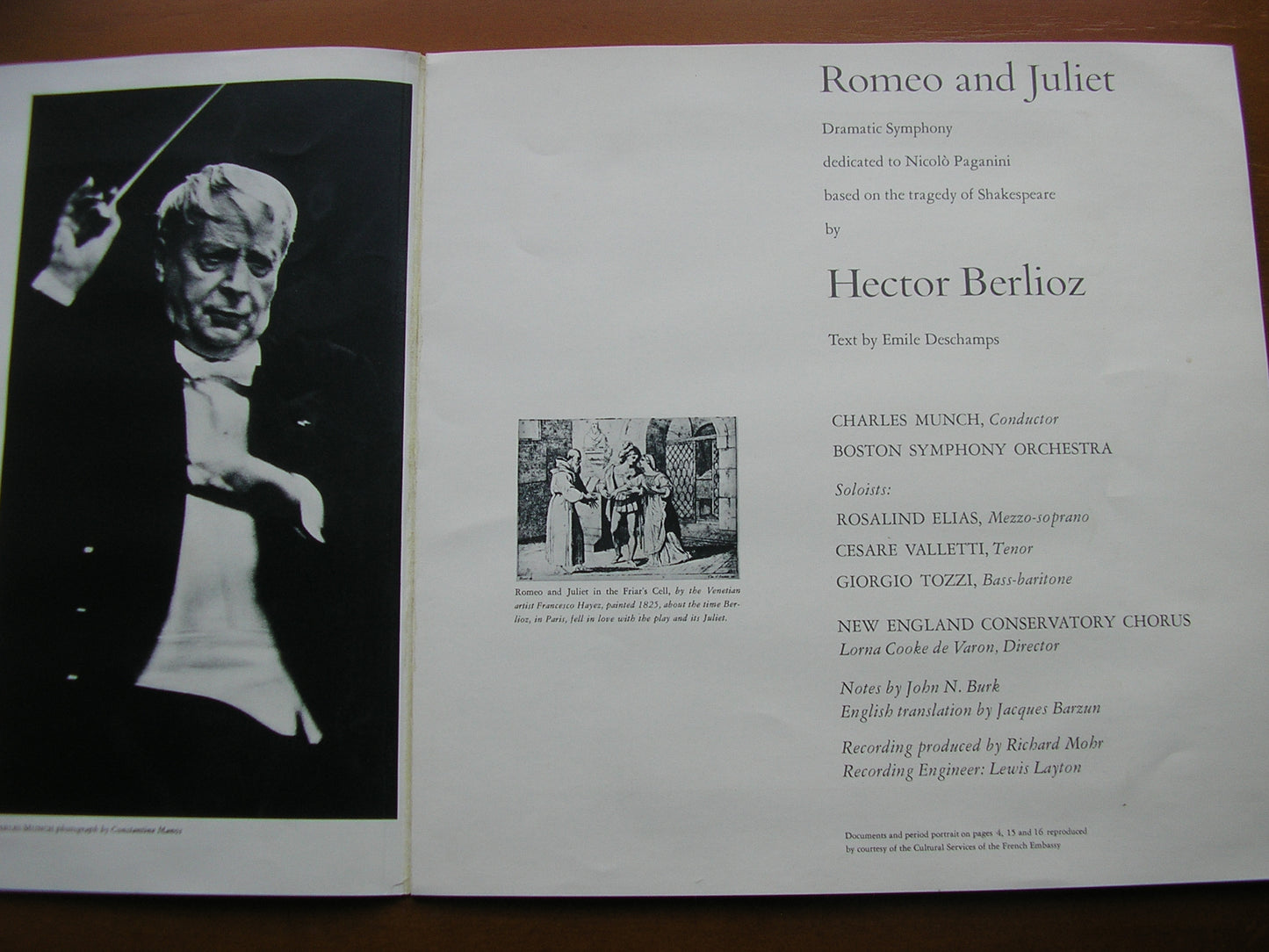 BERLIOZ: ROMEO ET JULIETTE     ELIAS / VALLETTI / TOZZI / BOSTON SYMPHONY / CHARLES MUNCH    2LP     LDS 6098