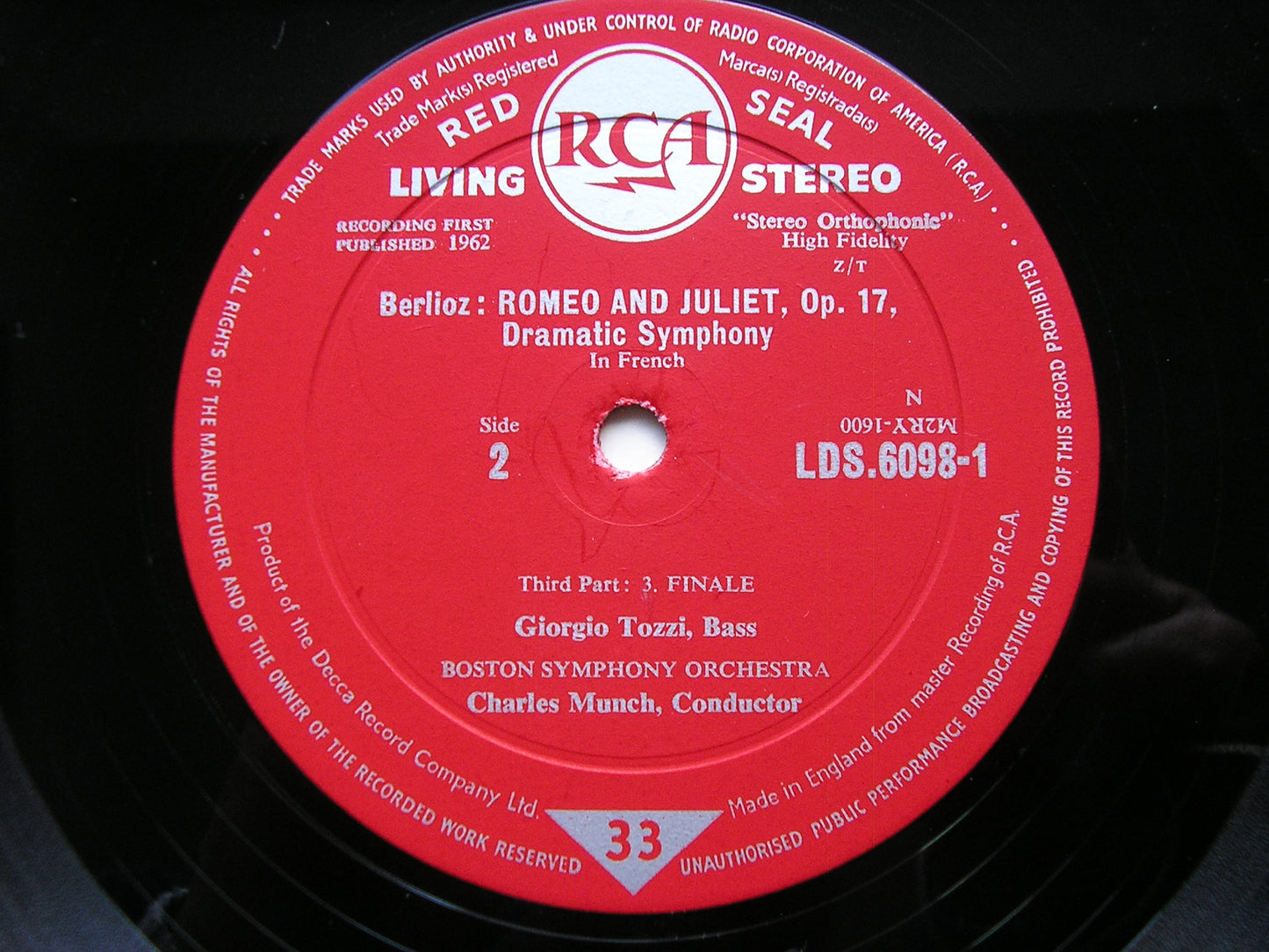 BERLIOZ: ROMEO ET JULIETTE     ELIAS / VALLETTI / TOZZI / BOSTON SYMPHONY / CHARLES MUNCH    2LP     LDS 6098