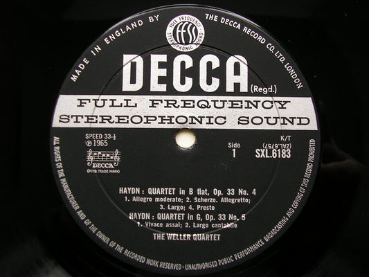 SXL 6183 HAYDN: THREE STRING QUARTETS Op. 33 THE WELLER QUARTET ED2