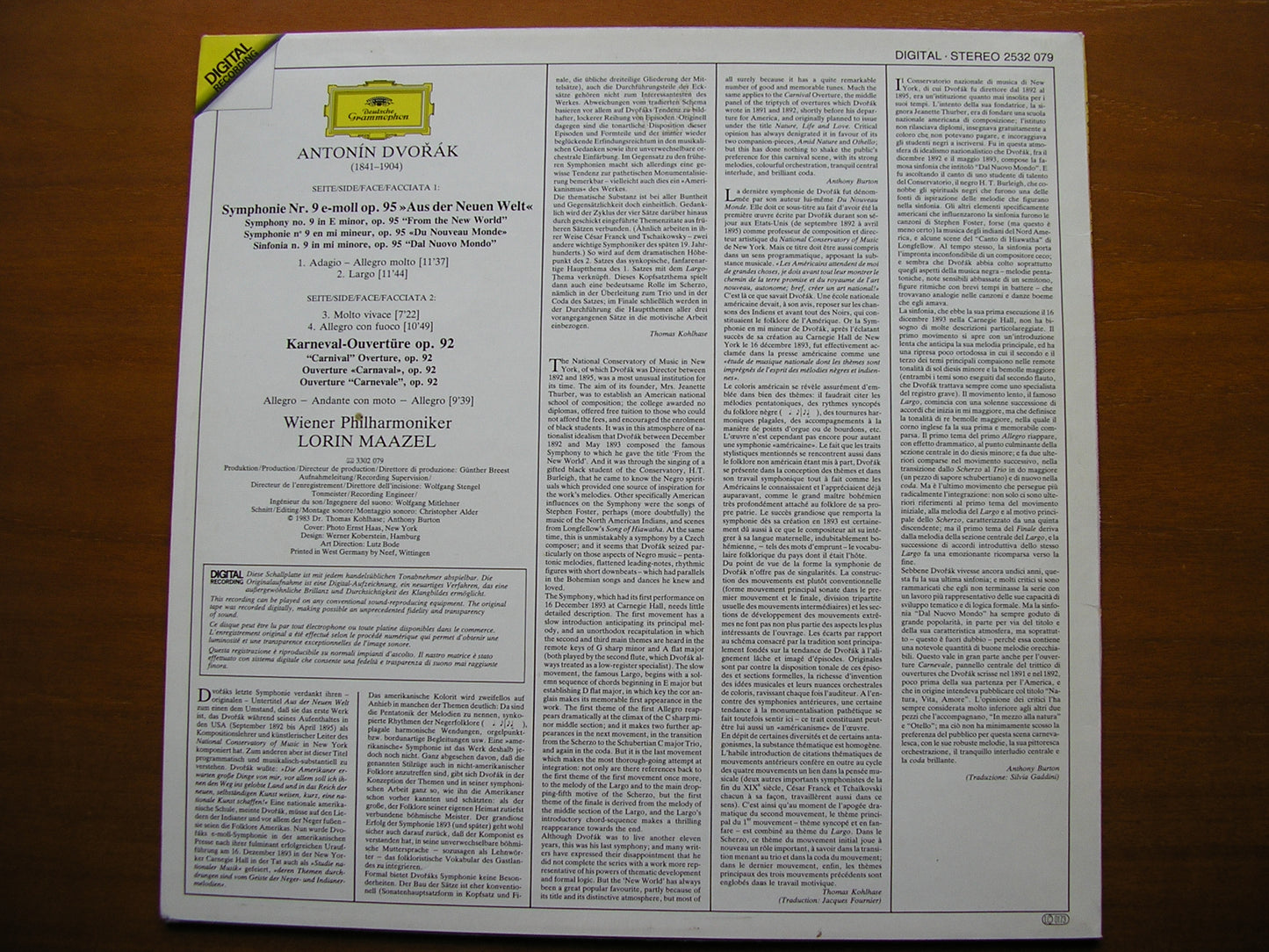 DVORAK: SYMPHONY No. 9 'From the New World' / CARNIVAL Overture MAAZEL / VIENNA PHILHARMONIC 2532 079