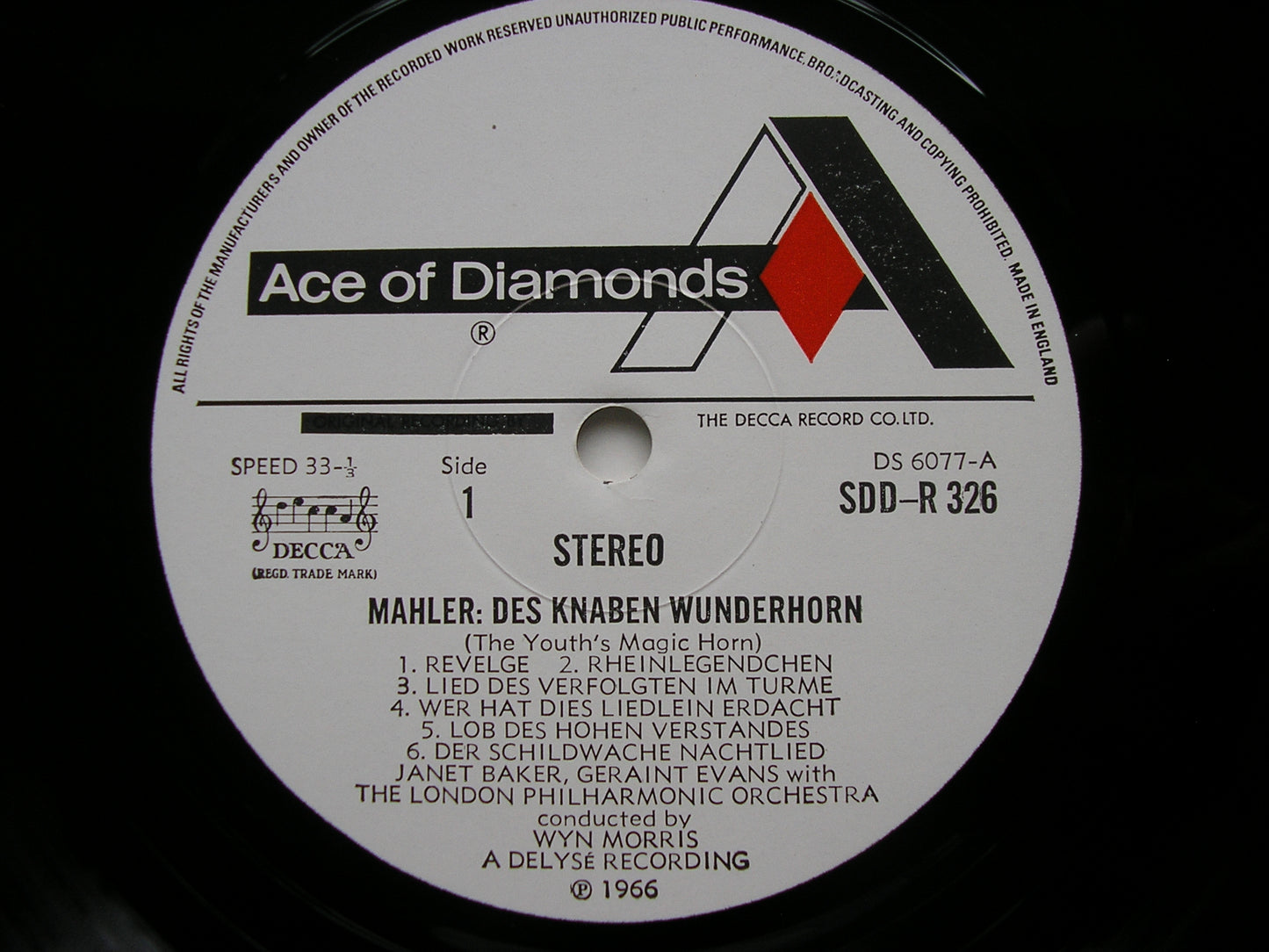 MAHLER: DES KNABEN WUNDERHORN     BAKER / EVANS / LONDON PHILHARMONIC / MORRIS      SDD-R 326