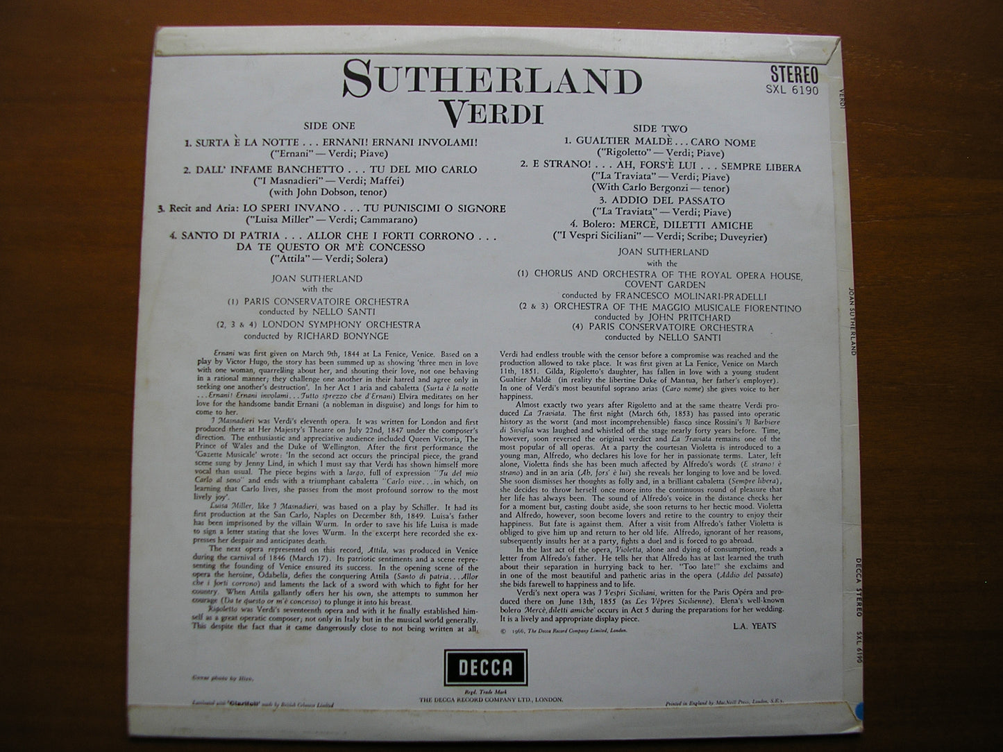 SXL 6190 SUTHERLAND SINGS VERDI BONYNGE / SANTI / PRITCHARD / MOLINARI-PRADELLI ED1
