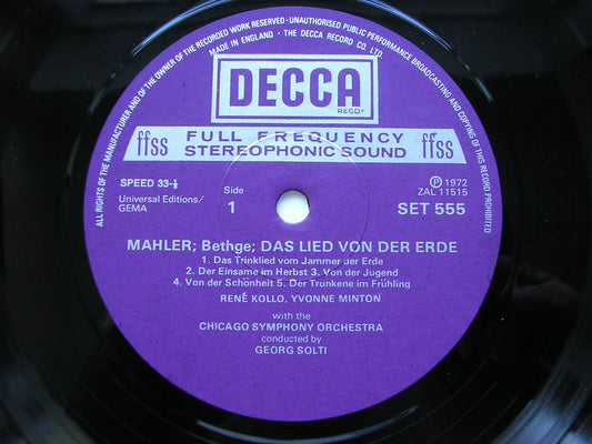 MAHLER: DAS LIED VON DER ERDE     MINTON / KOLLO / CHICAGO SYMPHONY / SOLTI      SET 555