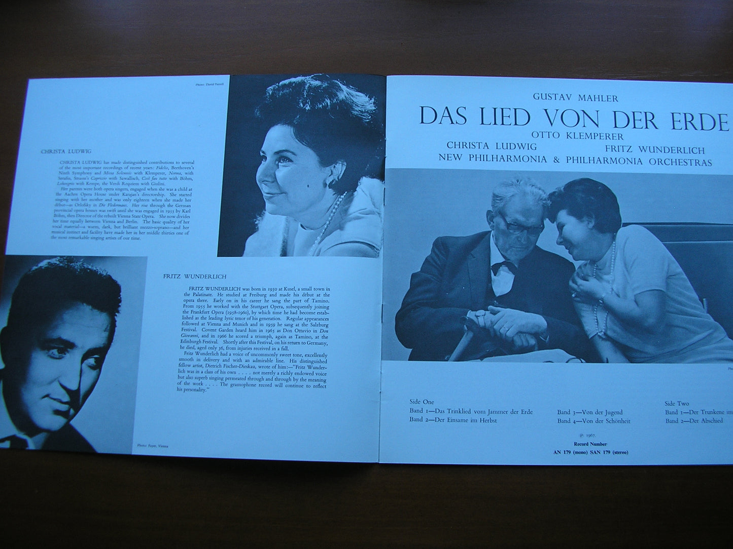 MAHLER: DAS LIED VON DER ERDE      LUDWIG / WUNDERLICH / NEW PHILHARMONIA / KLEMPERER      SAN 179