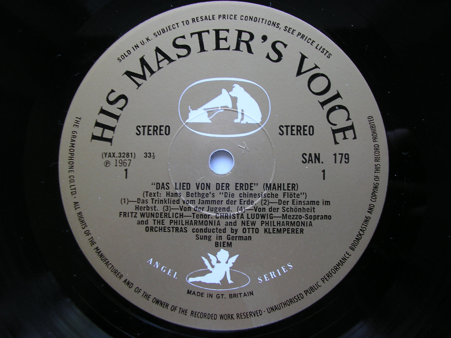 MAHLER: DAS LIED VON DER ERDE      LUDWIG / WUNDERLICH / NEW PHILHARMONIA / KLEMPERER      SAN 179