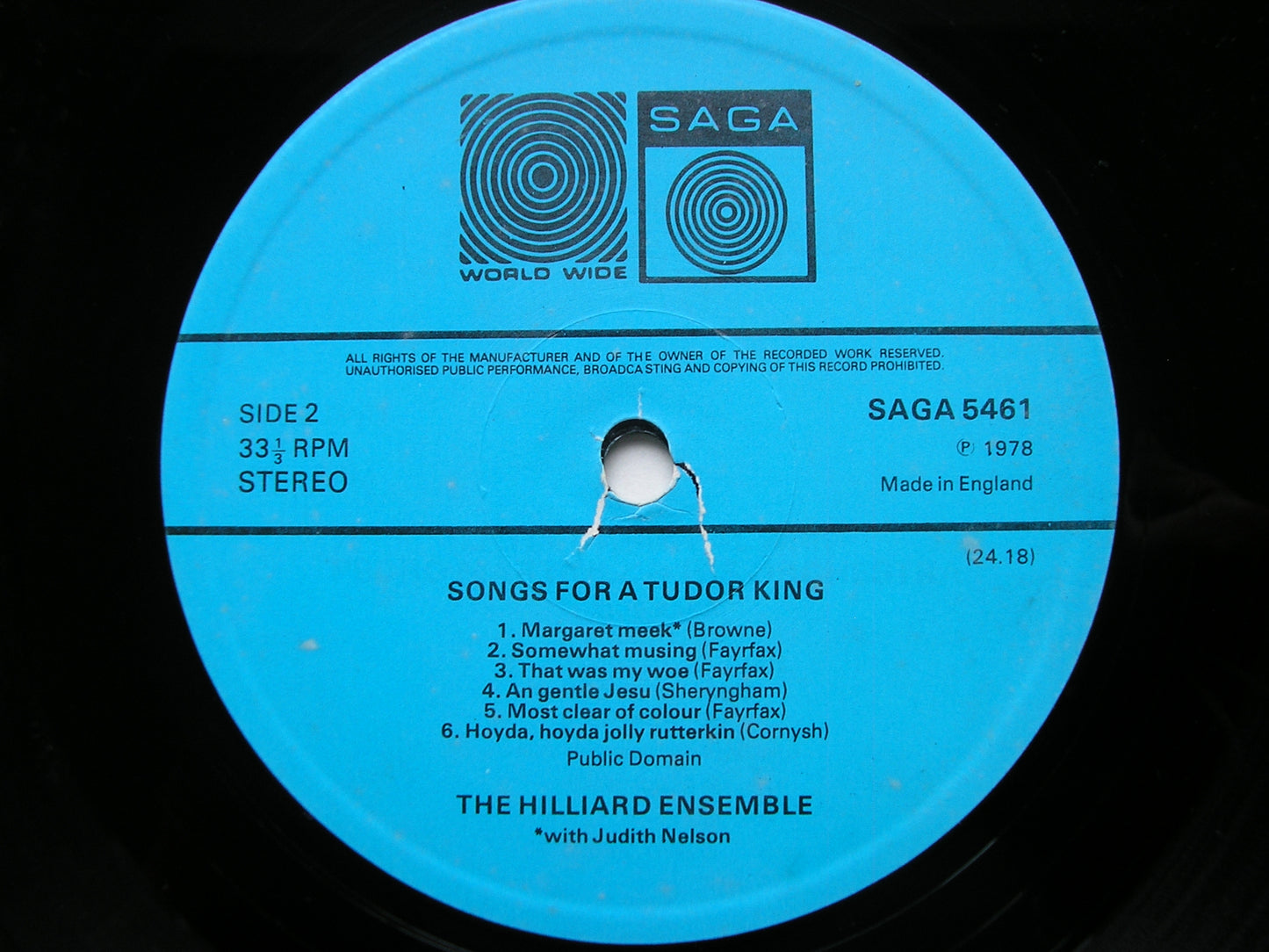 SONGS FOR A TUDOR KING: FAYRFAX / CORNYSH / BROWNE / SHERYNGHAM       THE HILLIARD ENSEMBLE    SAGA 5461