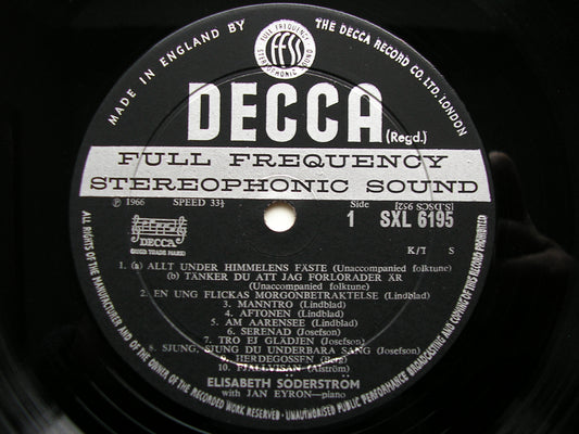 SXL 6195 JENNY LIND SONGS: MENDELSSOHN / SCHUMANN / LINDBLAD / JOSEPHSON ELISABETH SODERSTROM / JAN EYRON ED2