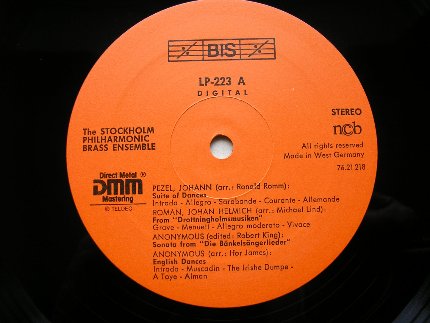 DANCE MUSIC from 16th - 18th Centuries: PEZEL / ROMAN / BYRD / DUBEN / GERVAISE     STOCKHOLM PHILHARMONIC BRASS ENSEMBLE    BIS LP 223