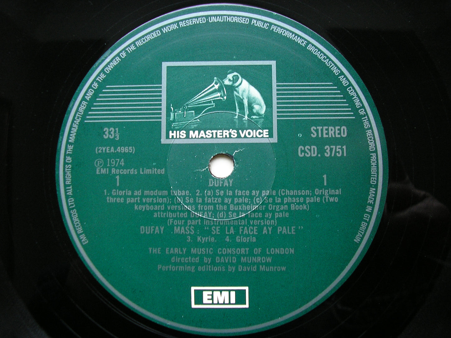 GUILLAME DUFAY: MASS  SE LA FACE AY PALE     THE EARLY MUSIC CONSORT OF LONDON / DAVID MUNROW     CSD 3751