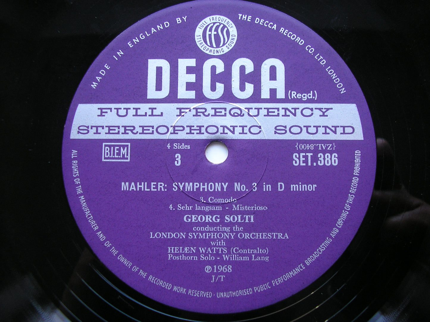 MAHLER: SYMPHONY No. 3 HELEN WATTS / LONDON SYMPHONY / SOLTI SET 385 / 6