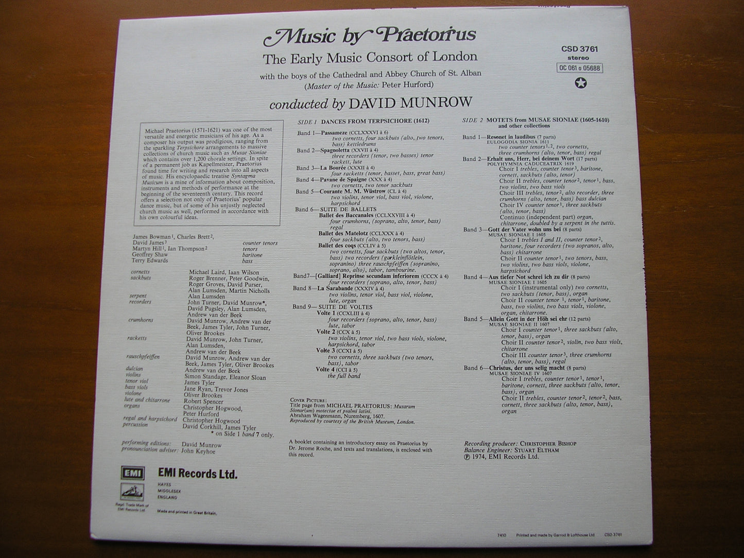 PRAETORIUS: DANCES FROM THE TERPSICHORE (1612)       EARLY MUSIC CONSORT OF LONDON / MUNROW     CSD 3761