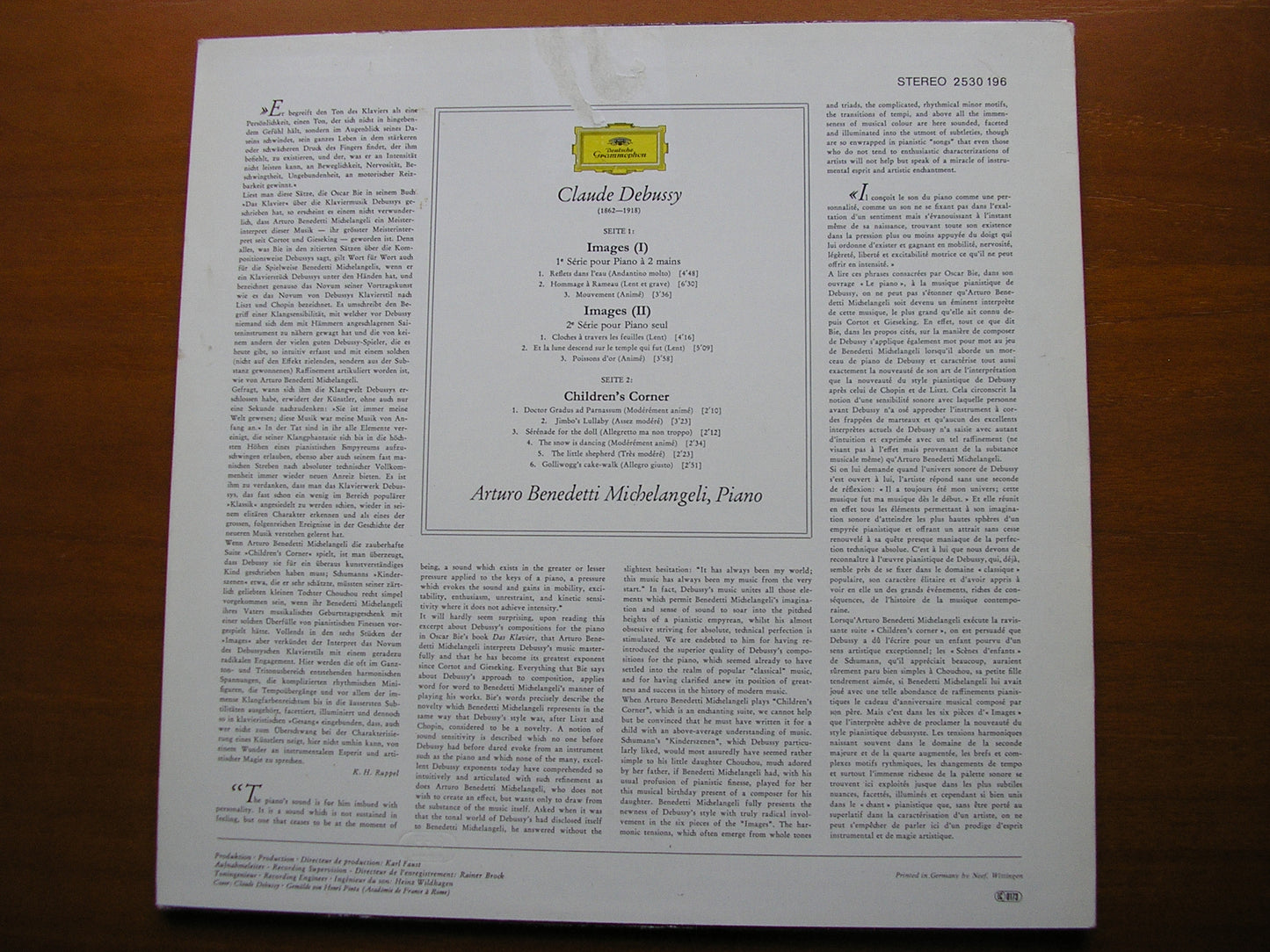 DEBUSSY: IMAGES 1 & 2 / CHILDREN'S CORNER MICHELANGELI 2530 196