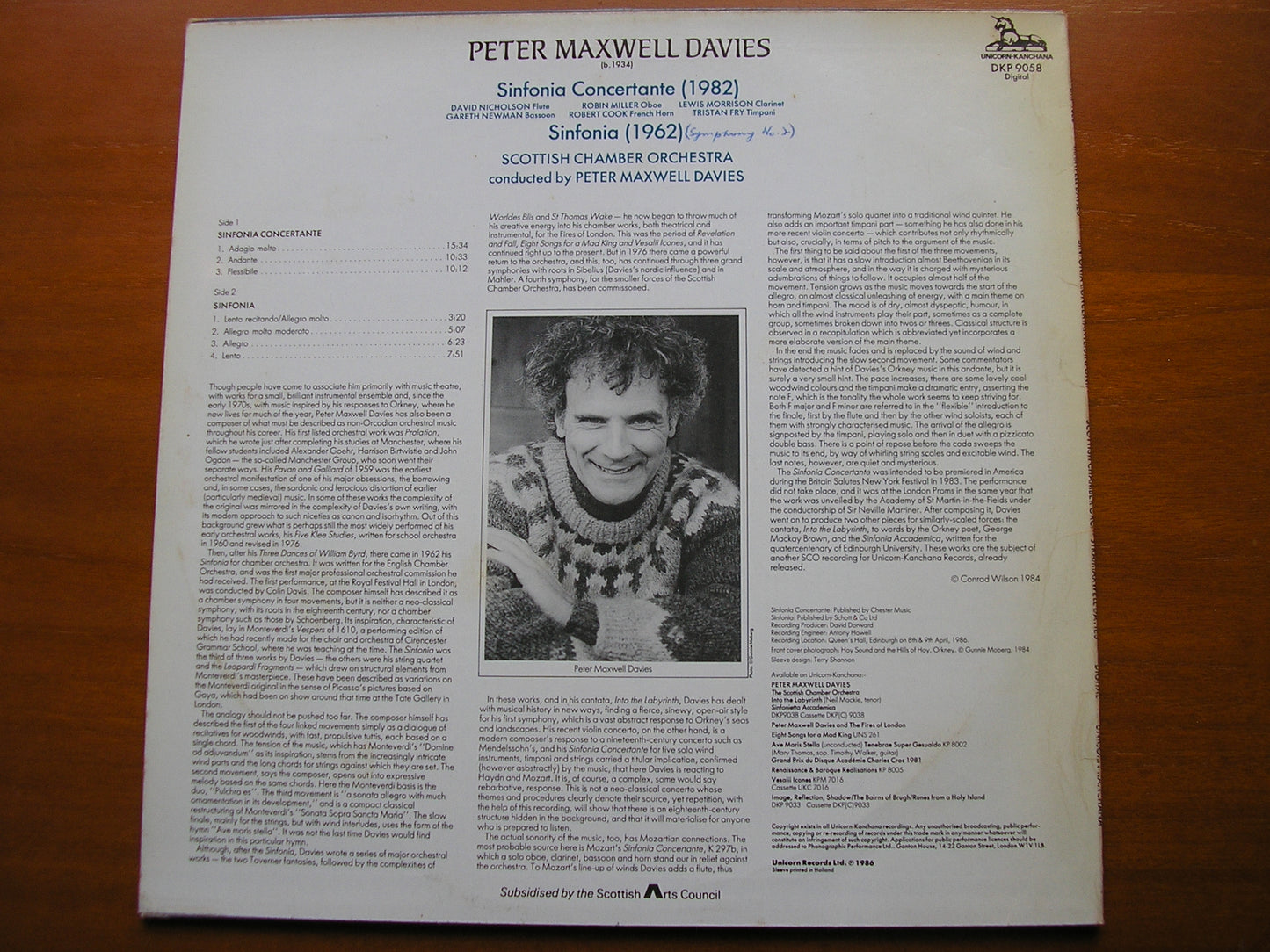 MAXWELL DAVIES: SINFONIA CONCERTANTE / SINFONIA      PETER MAXWELL DAVIES / SCOTTISH CHAMBER ORCHESTRA     DKP 9058