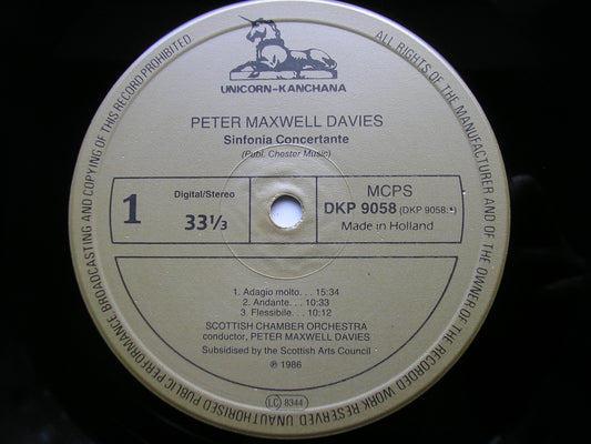 MAXWELL DAVIES: SINFONIA CONCERTANTE / SINFONIA      PETER MAXWELL DAVIES / SCOTTISH CHAMBER ORCHESTRA     DKP 9058