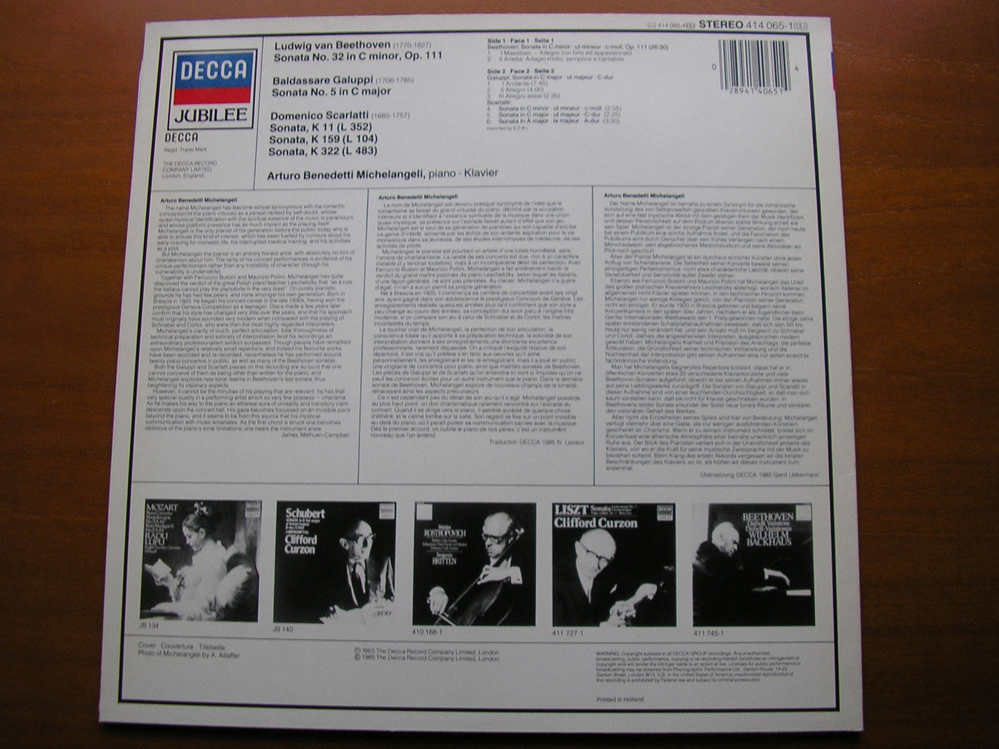 BEETHOVEN: PIANO SONATA No. 32 / GALUPPI & SCARLATTI: PIANO SONATAS MICHELANGELI 414 065