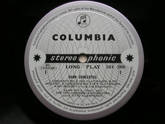 MOZART: HORN CONCERTOS  ALAN CIVIL / PHILHARMONIA / KLEMPERER SAX 2406