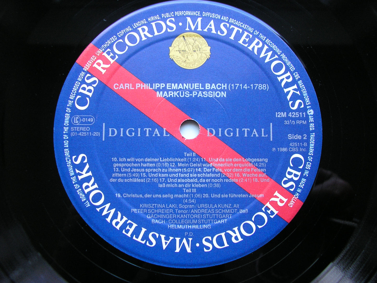 BACH, CARL PHILIPP EMANUEL: St. MARK PASSION     LAKI / KUNZ / SCHREIER / SCHMIDT / BACH-COLLEGIUM STUTTGART / RILLING    2LP     12M 42511