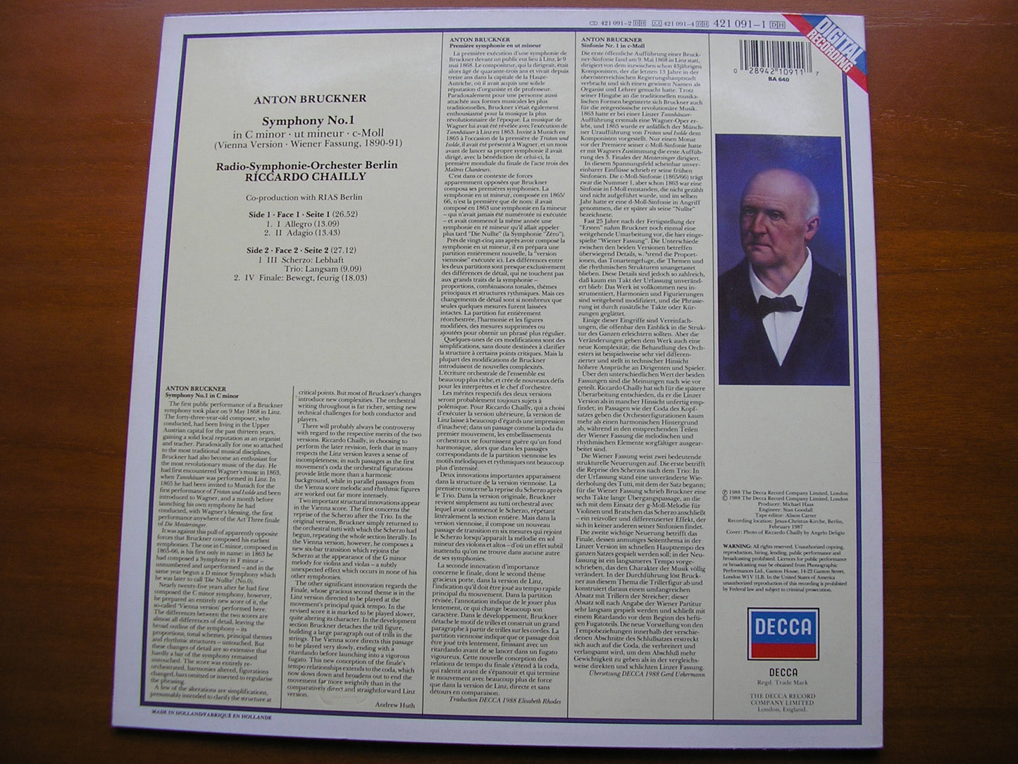BRUCKNER: SYMPHONY No. 1       CHAILLY / BERLIN RADIO SYMPHONY    421 091