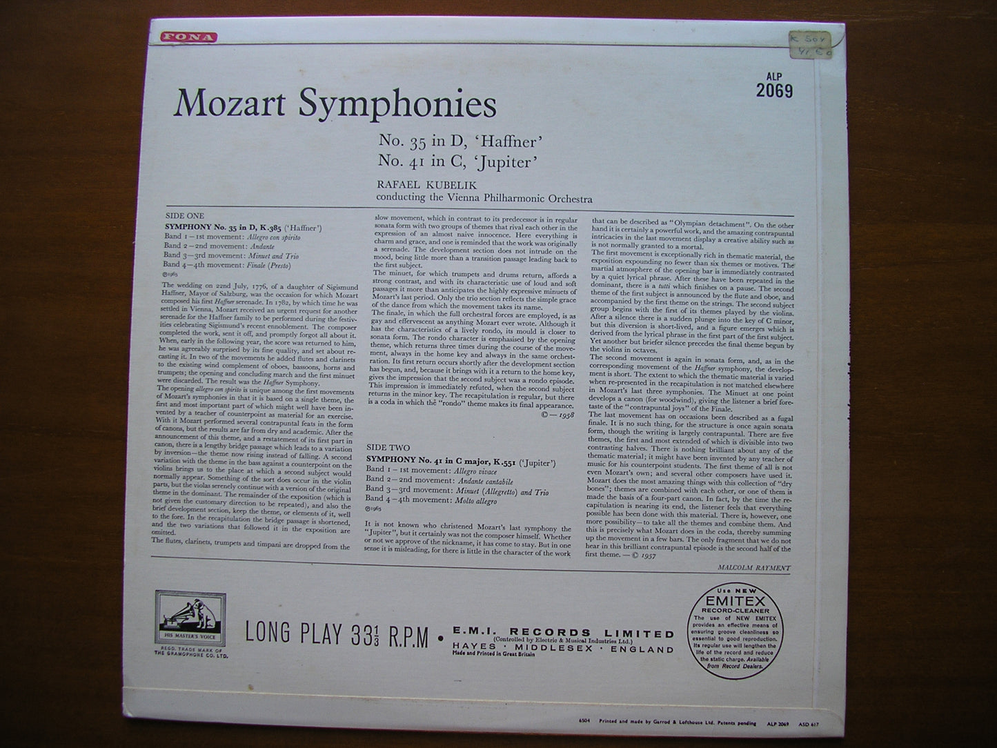 MOZART: SYMPHONIES Nos. 35 & 41 'Jupiter' KUBELIK / VIENNA PHILHARMONIC ALP 2069