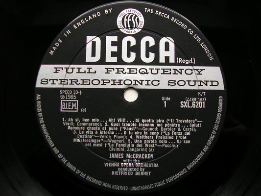 SXL 6201 JAMES McCRACKEN SINGS OPERA ARIAS VIENNA OPERA ORCHESTRA / BERNET ED2