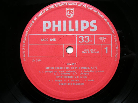 MOZART: STRING QUARTET No. 13 / DIVERTIMENTI K136 / 137 / 138 / ADAGIO & FUGUE K546 QUARTETTO ITALIANO 6500 645