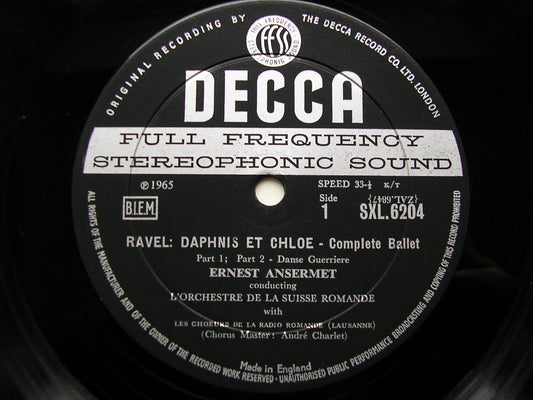 SXL 6204 RAVEL: DAPHNIS & CHLOE complete ballet ANSERMET / SUISSE ROMANDE ED1
