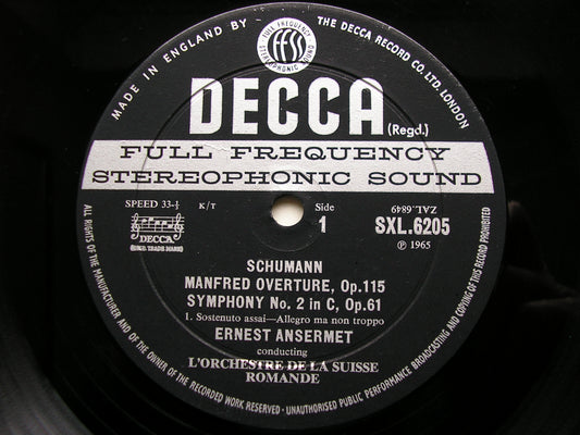 SXL 6205 SCHUMANN: SYMPHONY No. 2 / MANFRED OVERTURE ANSERMET /SUISSE ROMANDE ED2