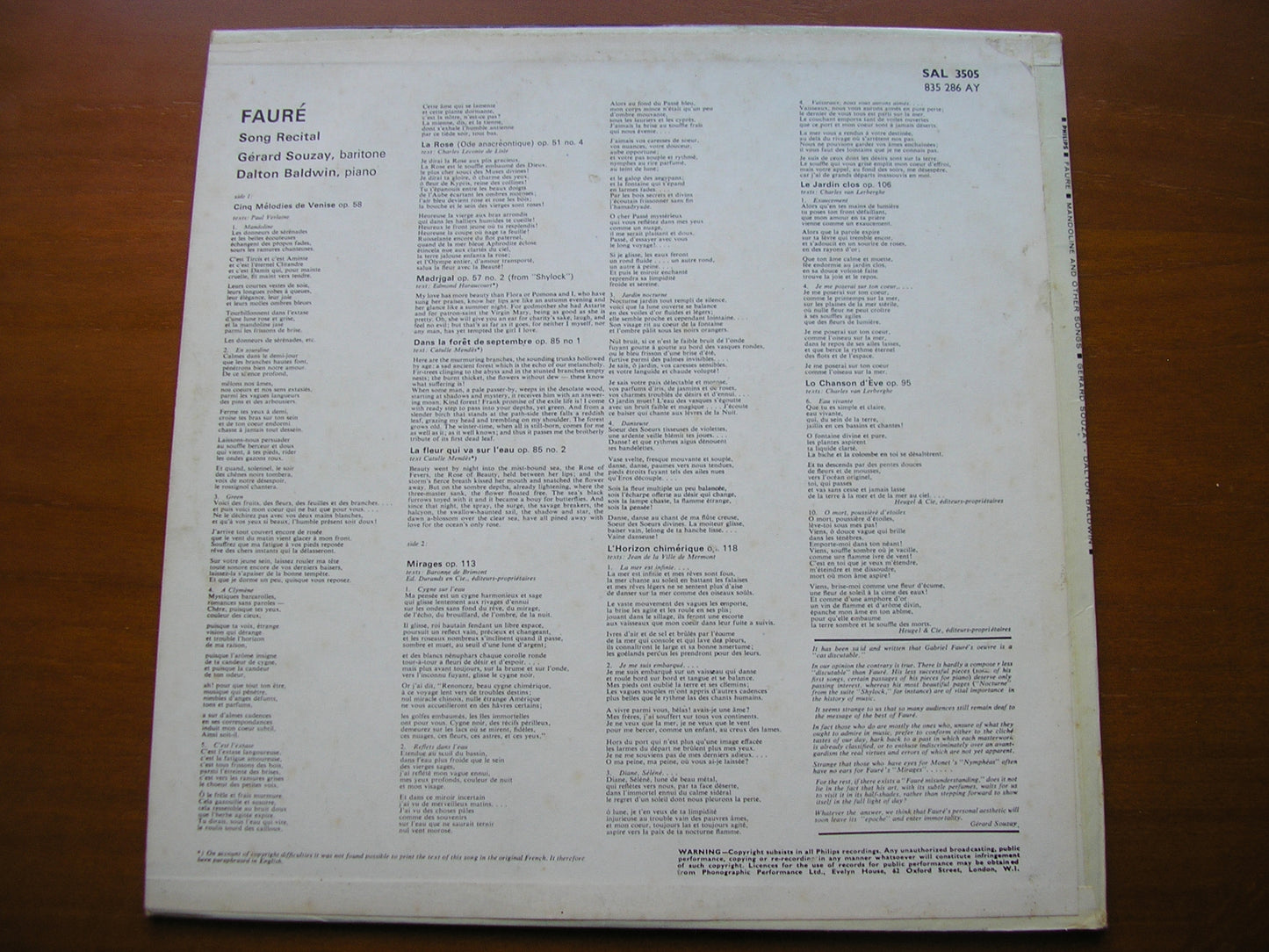 FAURE: SONGS GERARD SOUZAY / DALTON BALDWIN SAL 3505