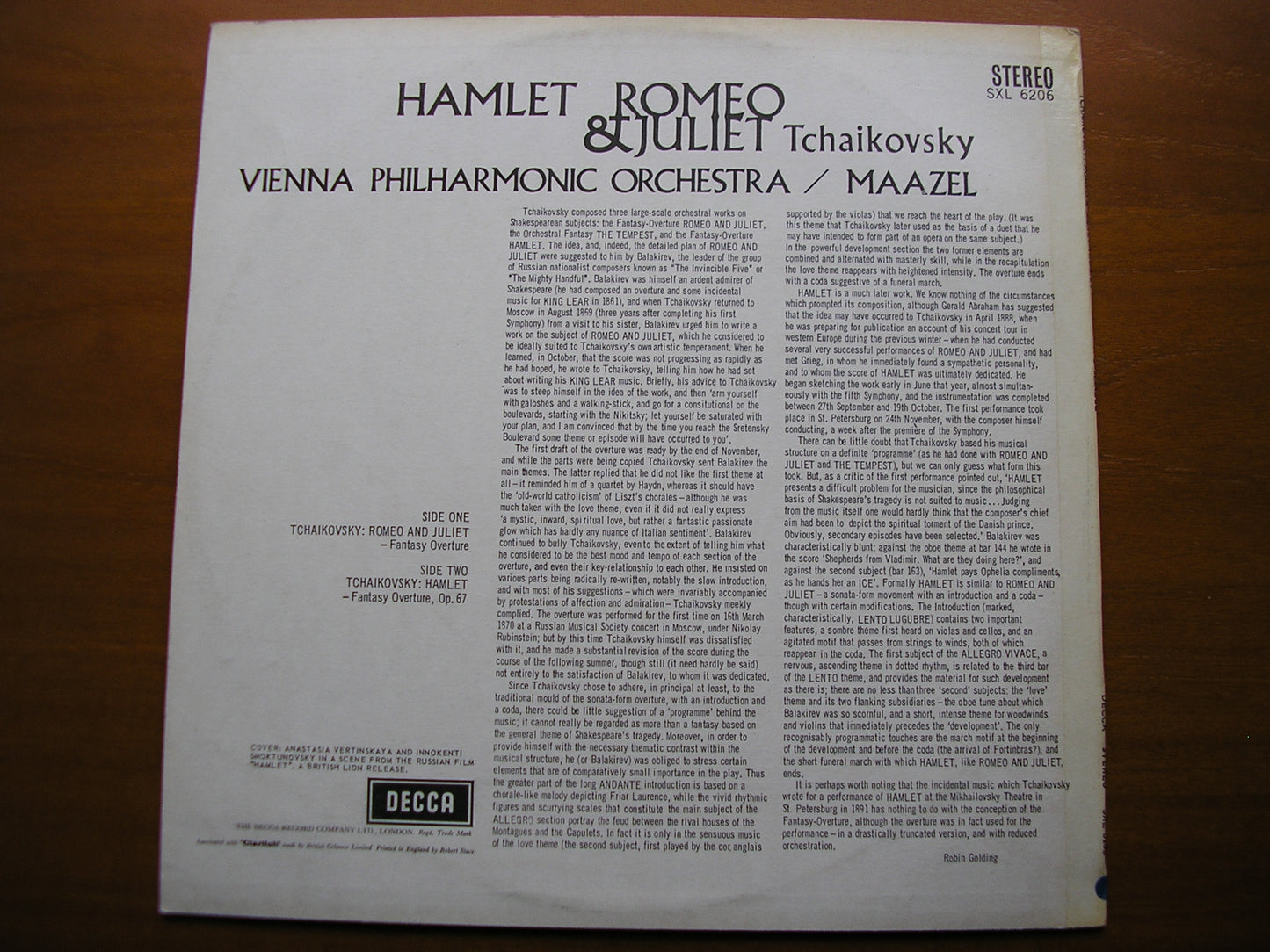 SXL 6206 TCHAIKOVSKY: ROMEO & JULIET / HAMLET MAAZEL / VIENNA PHILHARMONIC ED1