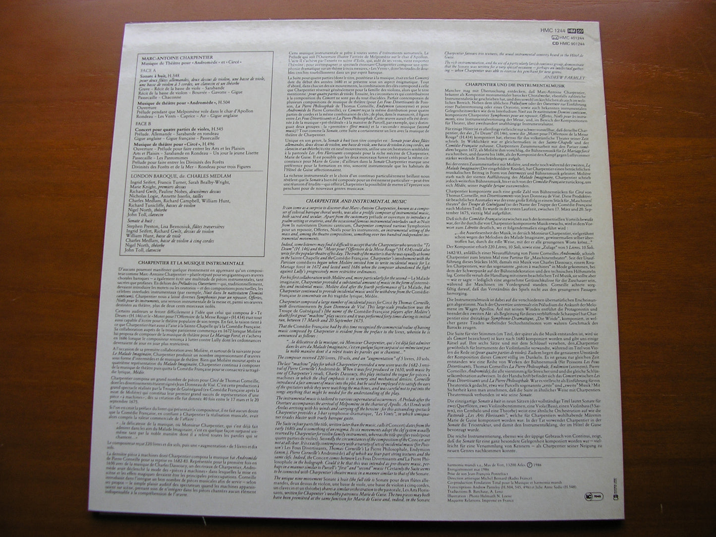 CHARPENTIER: MUSIC FOR THE THEATRE / SONATAS / SUITE MEDLAM / LONDON BAROQUE HMC 1244