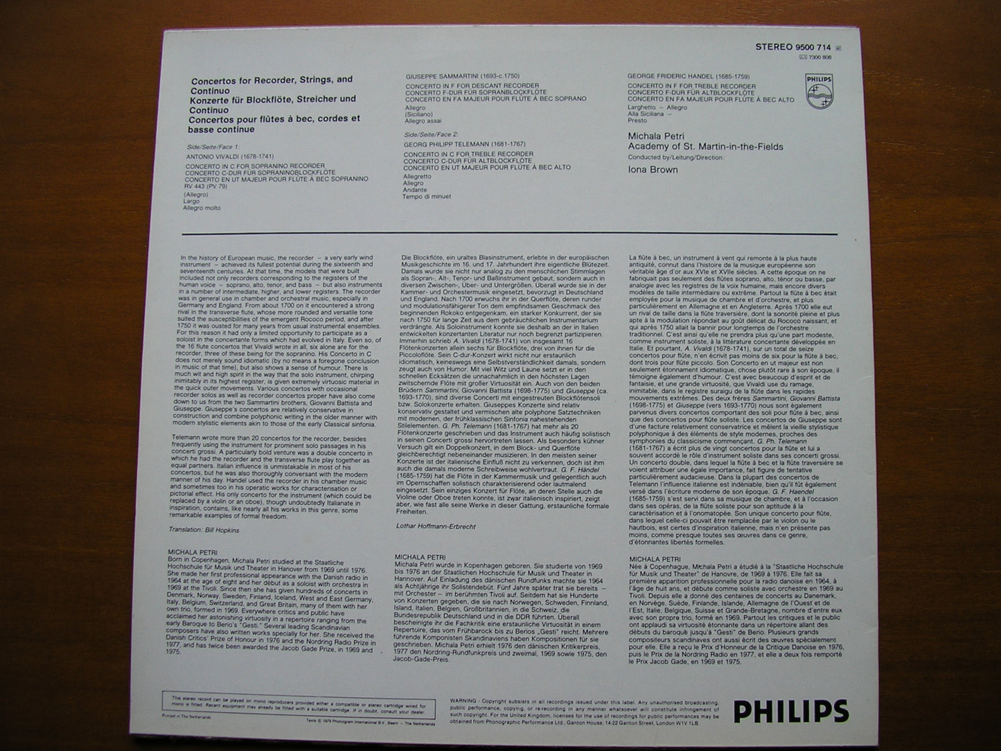 VIVALDI / SAMMARTINI / TELEMANN / HANDEL: RECORDER CONCERTOS PETRI / ASMIF / BROWN 9500 714