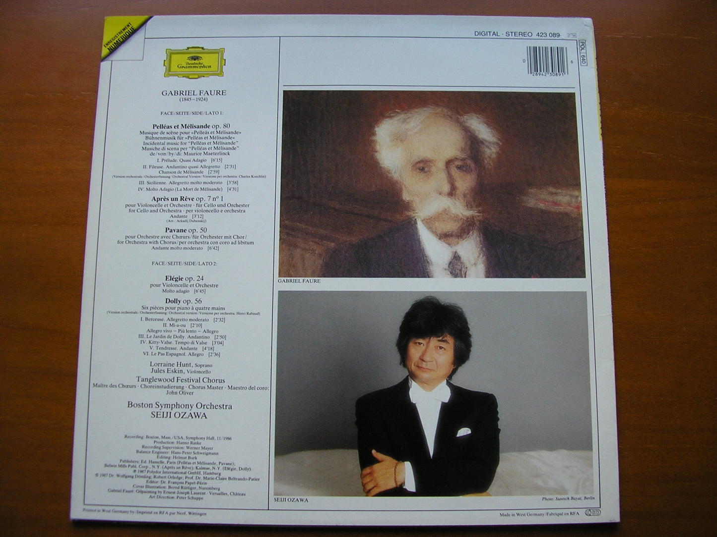 FAURE: PELLEAS & MELISANDE / DOLLY / PAVANE / ELEGIE      OZAWA / BOSTON SYMPHONY      423 089
