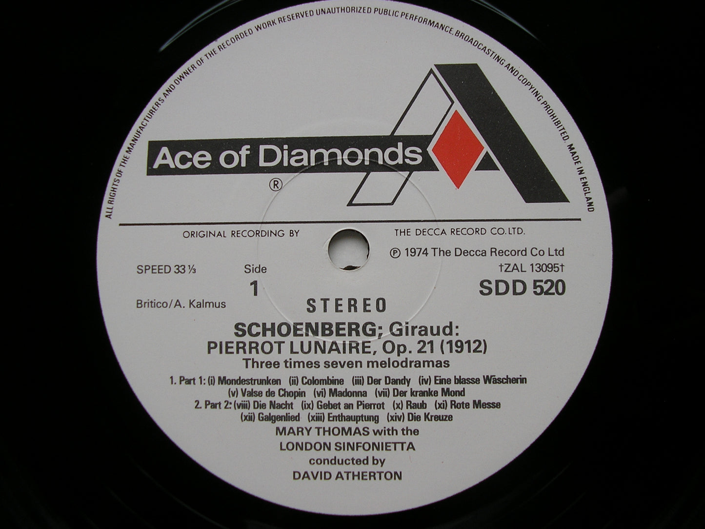 SCHOENBERG: PIERROT LUNAIRE SOLOISTS / LONDON SINFONIETTA / ATHERTON SDD 520