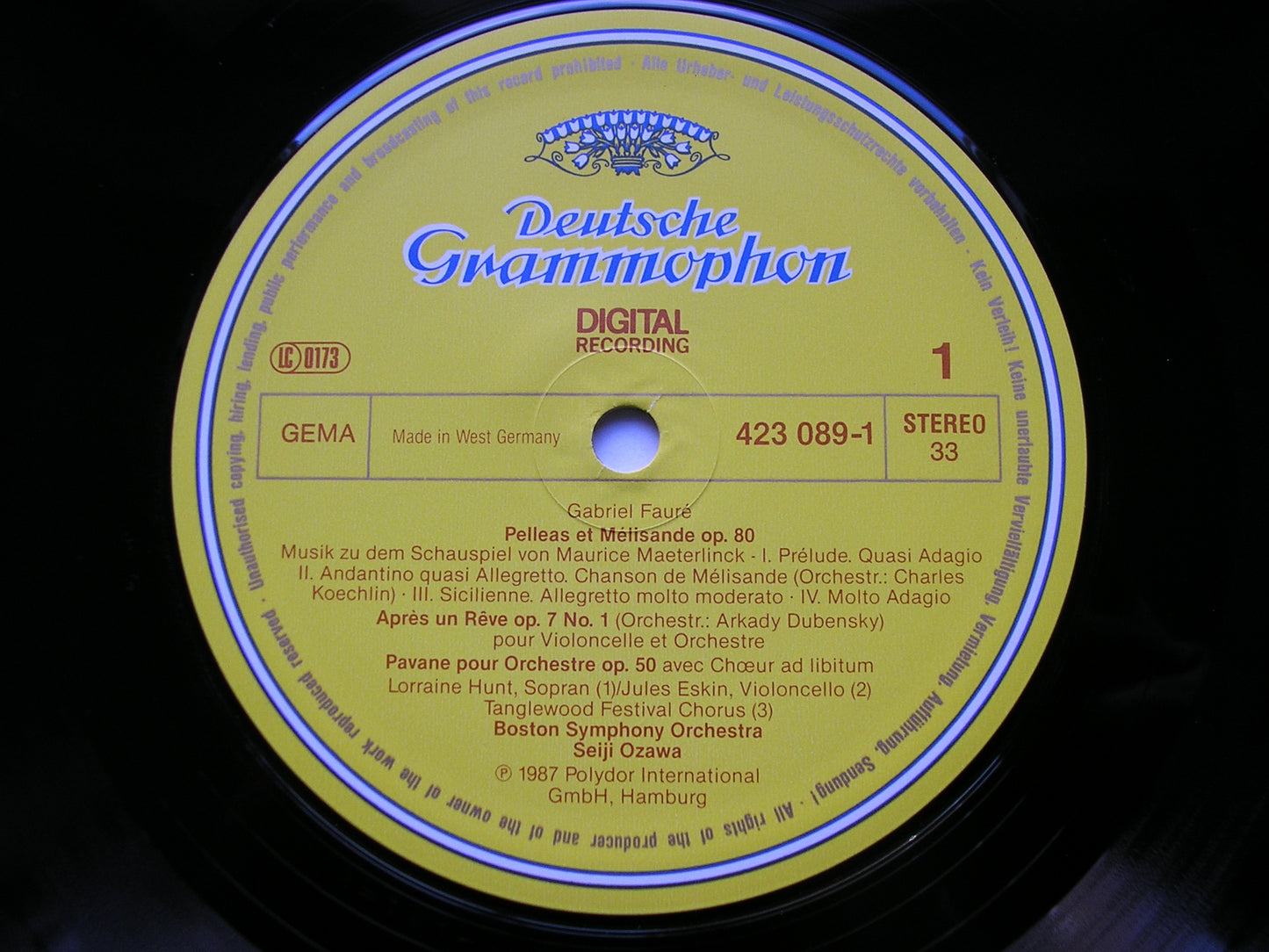 FAURE: PELLEAS & MELISANDE / DOLLY / PAVANE / ELEGIE      OZAWA / BOSTON SYMPHONY      423 089