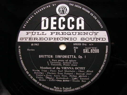 SXL 6208 BRITTEN: SINFONIETTA / HINDEMITH: OCTET THE VIENNA OCTET ED1
